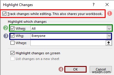 Excel で変更の追跡を有効にする方法 (カスタマイズあり)