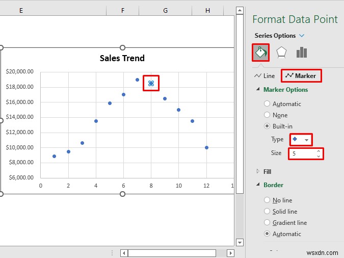 Excel で各月にマーカーを追加する方法 (簡単な手順)