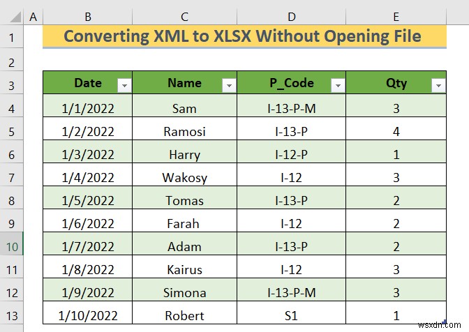 ファイルを開かずに XML を XLSX に変換する方法