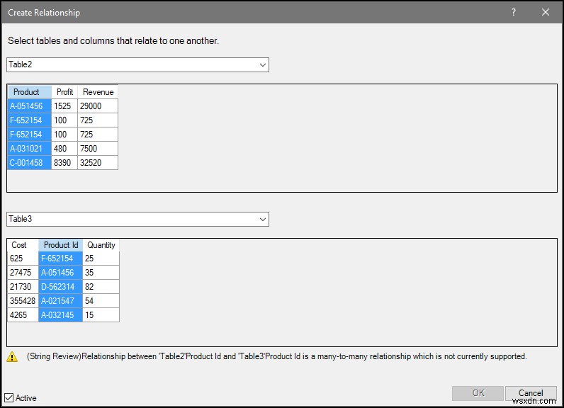 Excel で値が重複するリレーションシップを作成する方法