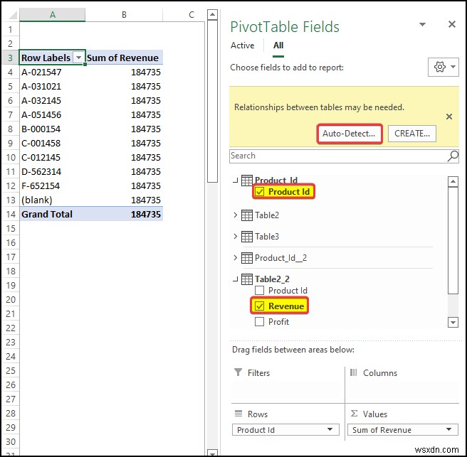 Excel で値が重複するリレーションシップを作成する方法