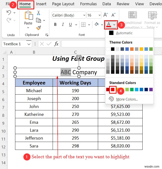 Excel でテキスト ボックス内のテキストを強調表示する方法 (3 つの便利な方法)