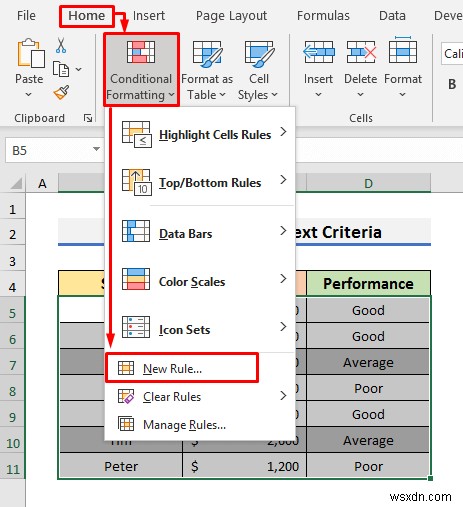 Excel で条件付き書式を使用して行全体を強調表示する方法