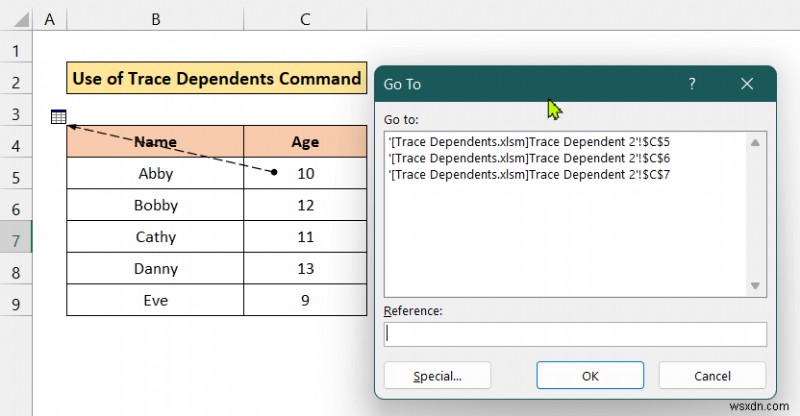 Excel で依存関係を別のシートにトレースする方法