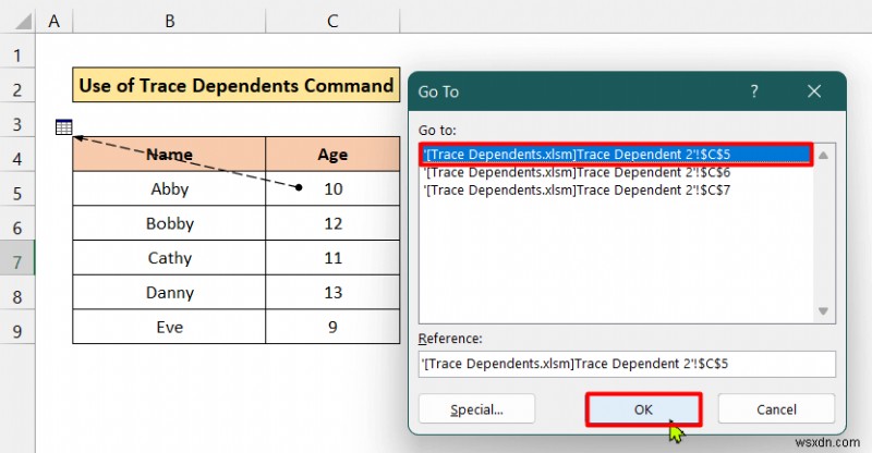 Excel で依存関係を別のシートにトレースする方法