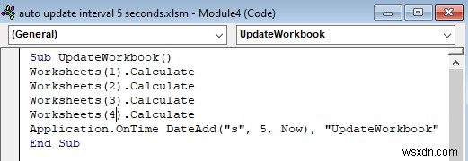 Excel で 5 秒間隔で自動更新する方法