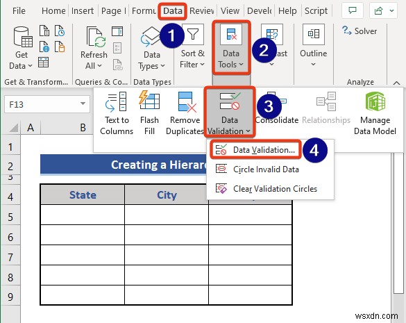 Excel で州と郵便番号の階層を作成する方法