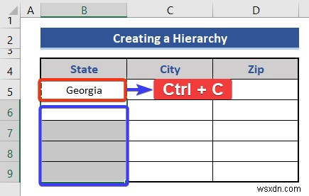 Excel で州と郵便番号の階層を作成する方法