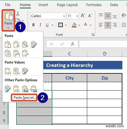 Excel で州と郵便番号の階層を作成する方法