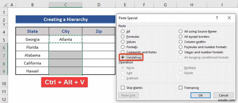 Excel で州と郵便番号の階層を作成する方法