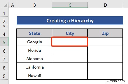 Excel で州と郵便番号の階層を作成する方法