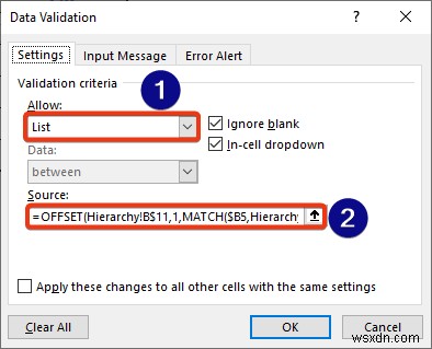 Excel で州と郵便番号の階層を作成する方法