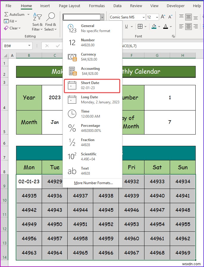 Excel でインタラクティブなカレンダーを作成する方法 (2 つの簡単な方法)