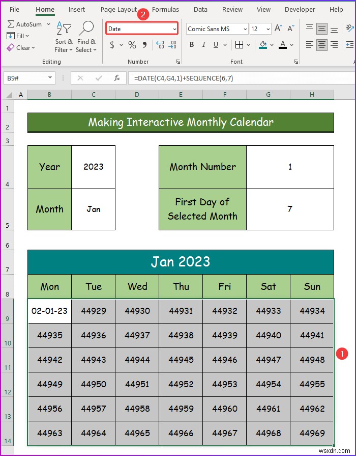 Excel でインタラクティブなカレンダーを作成する方法 (2 つの簡単な方法)