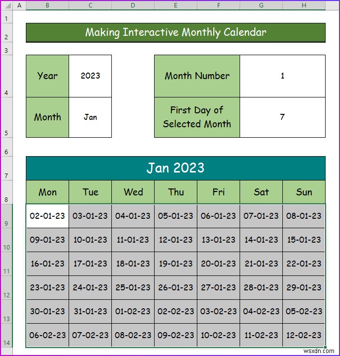 Excel でインタラクティブなカレンダーを作成する方法 (2 つの簡単な方法)