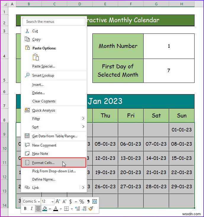 Excel でインタラクティブなカレンダーを作成する方法 (2 つの簡単な方法)