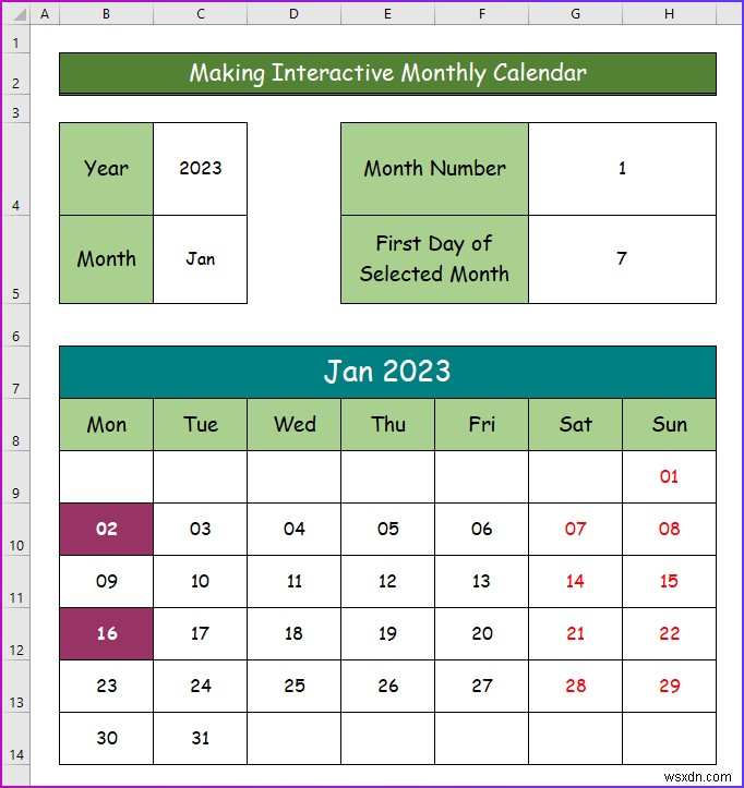 Excel でインタラクティブなカレンダーを作成する方法 (2 つの簡単な方法)