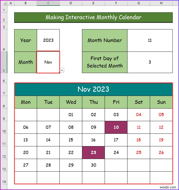 Excel でインタラクティブなカレンダーを作成する方法 (2 つの簡単な方法)