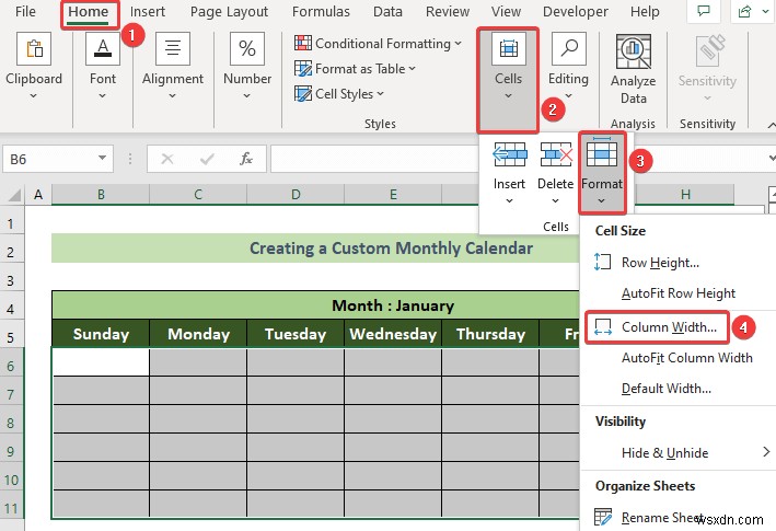 Excel で月間カレンダーを作成する方法 (3 つの効果的な方法)