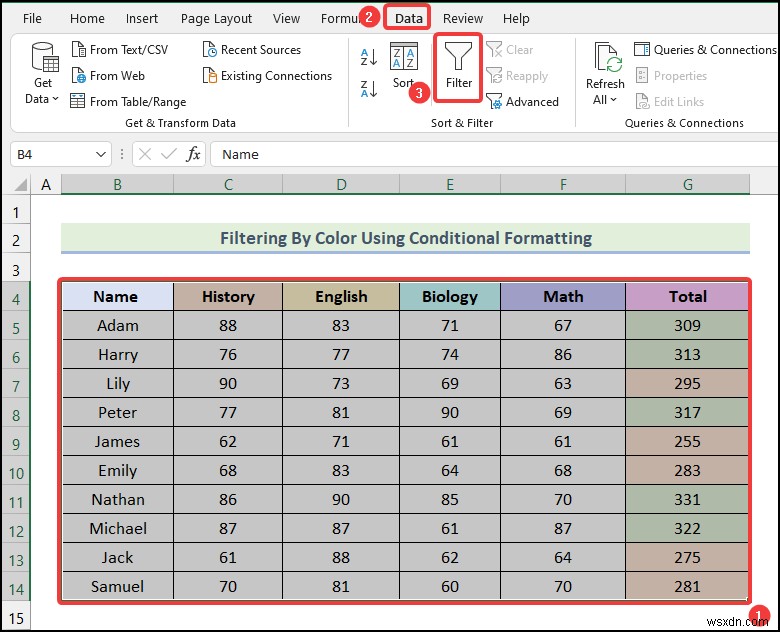 Excel で条件付き書式を使用して色でフィルター処理する方法