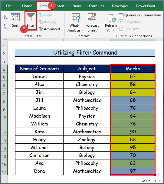 Excel でセルの色でフィルター処理する方法 (2 つの簡単な方法)