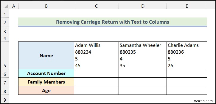 Excel でキャリッジ リターンを使用してテキストを列に変換する機能を使用する方法