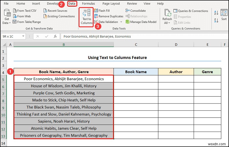 Excel でテキストを複数の区切り記号を持つ列に変換する方法