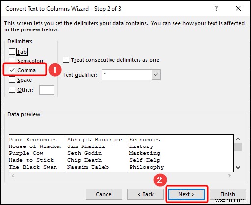 Excel でテキストを複数の区切り記号を持つ列に変換する方法