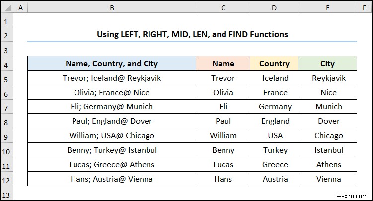Excel でテキストを複数の区切り記号を持つ列に変換する方法