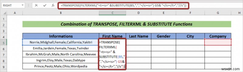 Excel で数式を使用してテキストを列に自動的に分割する方法