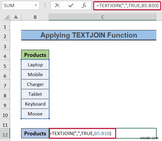 Excel で列を区切り記号付きのテキストに変換する方法