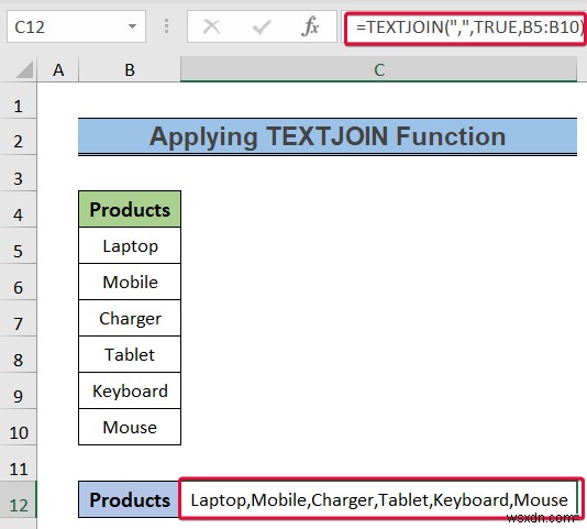 Excel で列を区切り記号付きのテキストに変換する方法