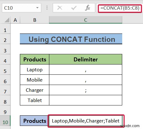 Excel で列を区切り記号付きのテキストに変換する方法