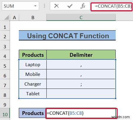 Excel で列を区切り記号付きのテキストに変換する方法