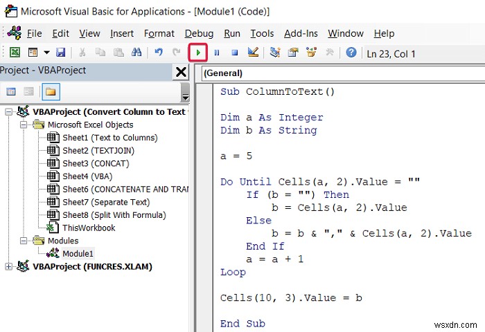 Excel で列を区切り記号付きのテキストに変換する方法