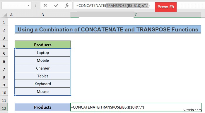 Excel で列を区切り記号付きのテキストに変換する方法