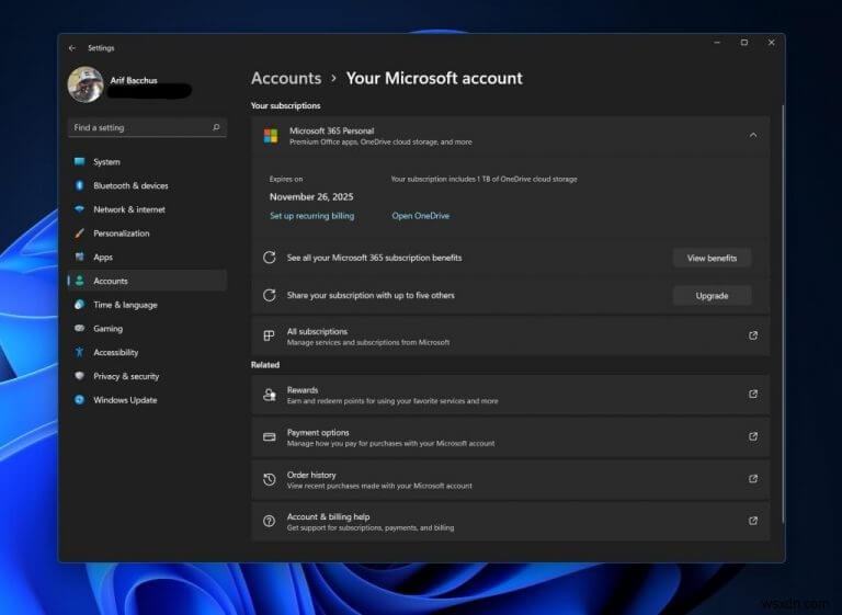 1 月の Windows 11 のオプションの更新により、Microsoft アカウント パネルが設定アプリに追加されます