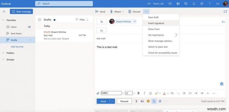 Outlook で電子メールの署名を追加する方法