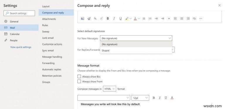 Outlook で電子メールの署名を追加する方法