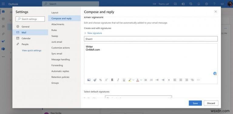 Outlook で電子メールの署名を追加する方法