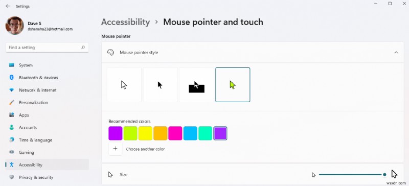 Windows 11 でマウス カーソルの色を変更する方法