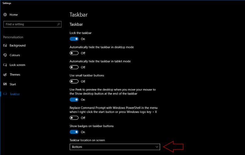 Windows 10 でタスク バーの位置を変更する方法