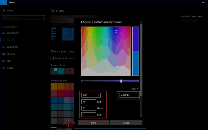 Windows 10 Creators Update で独自のアクセント カラーを設定する方法 
