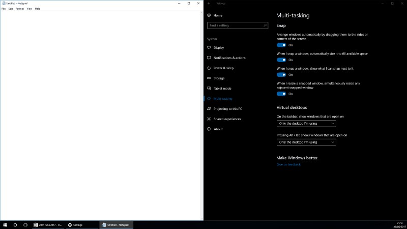 Windows 10 でアプリを画面にスナップする方法