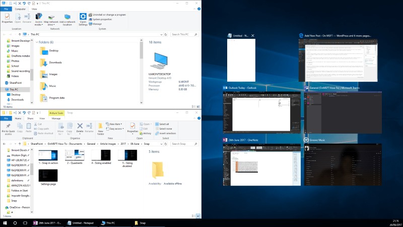 Windows 10 でアプリを画面にスナップする方法