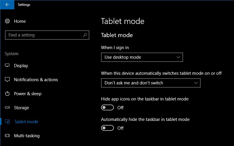 Windows 10 コンバーチブルでタブレット モード エクスペリエンスをカスタマイズする方法