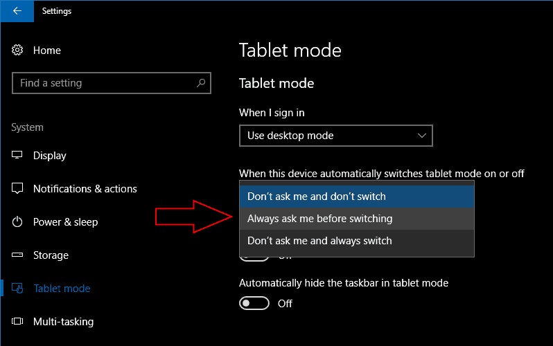 Windows 10 コンバーチブルでタブレット モード エクスペリエンスをカスタマイズする方法