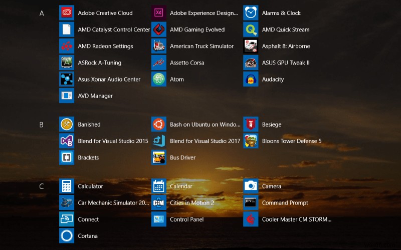 Windows 10 で全画面表示のスタート メニューを有効にする方法