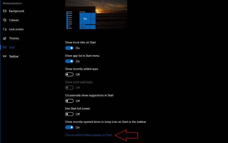 Windows 10 スタート メニューのフォルダ ショートカットをカスタマイズする方法