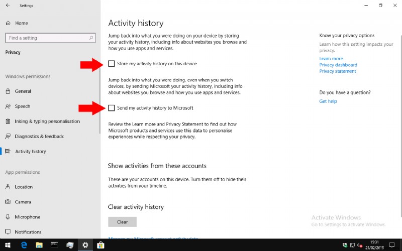 Windows 10 のタイムライン機能を無効にする (または再度有効にする) 方法